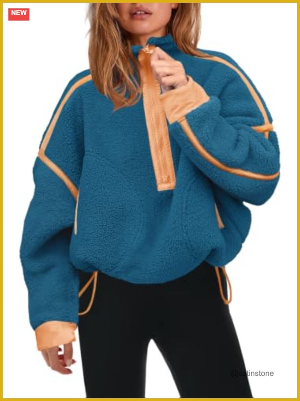 Womens Half Zip Fleece Pullover Sherpa Sweatshirt Zip Pockets